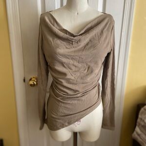 OGL Move Taupe Asymmetrical Long Sleeve Cowl Top NWT
